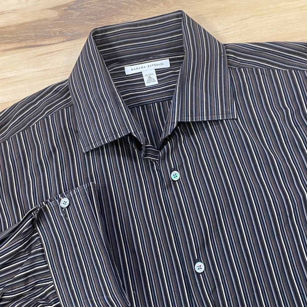 Banana Republic Button UpShirt XL Striped Cotton Oversized Brown Y2K 2004
